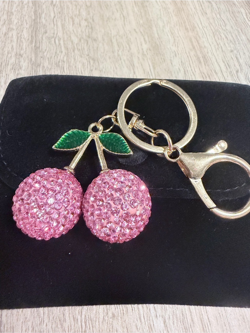 Pink Crystal Cherry Keychain Charm